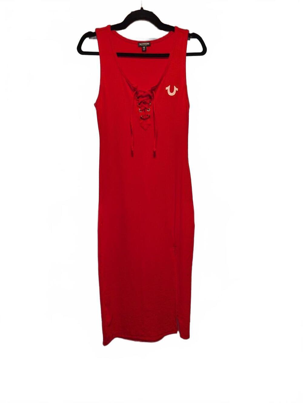 True Religion Horseshoe Logo Lace Up Midi Dress - Size Med